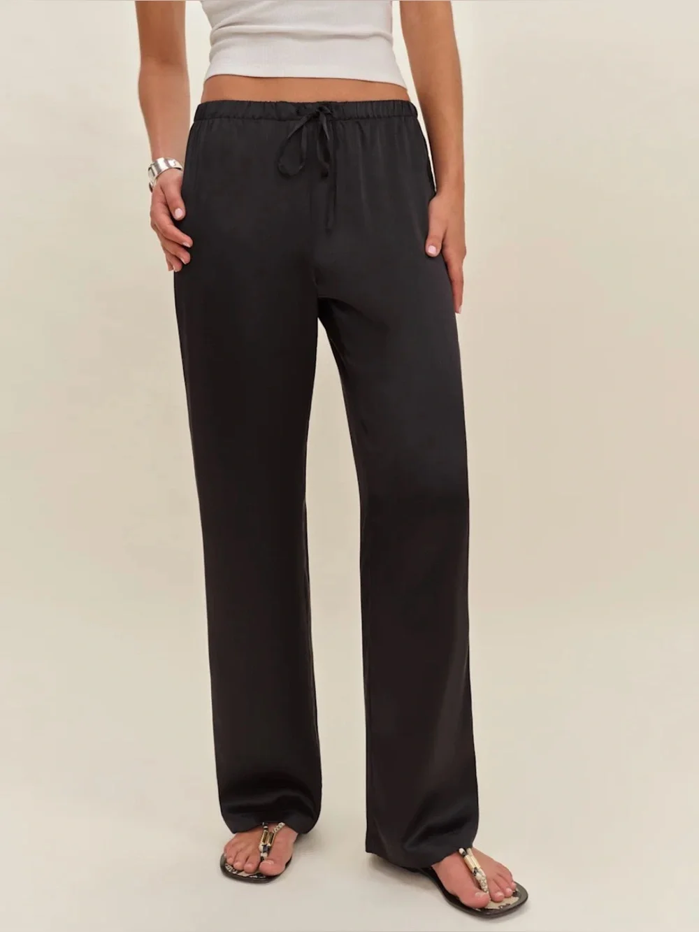 NEW: Black Reformation Satin Gale Pant - US M - Picture 1 of 3